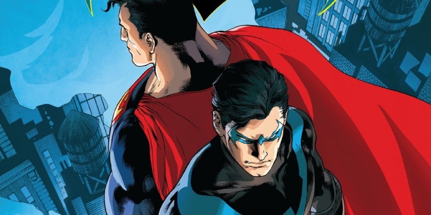 Nightwing and Superman standing back-to-back in DC comics