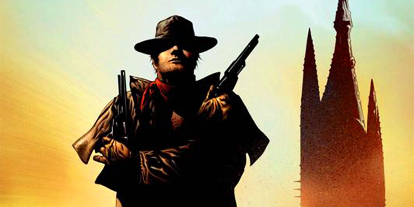 An image of the Gunslinger and The Dark Tower from the book