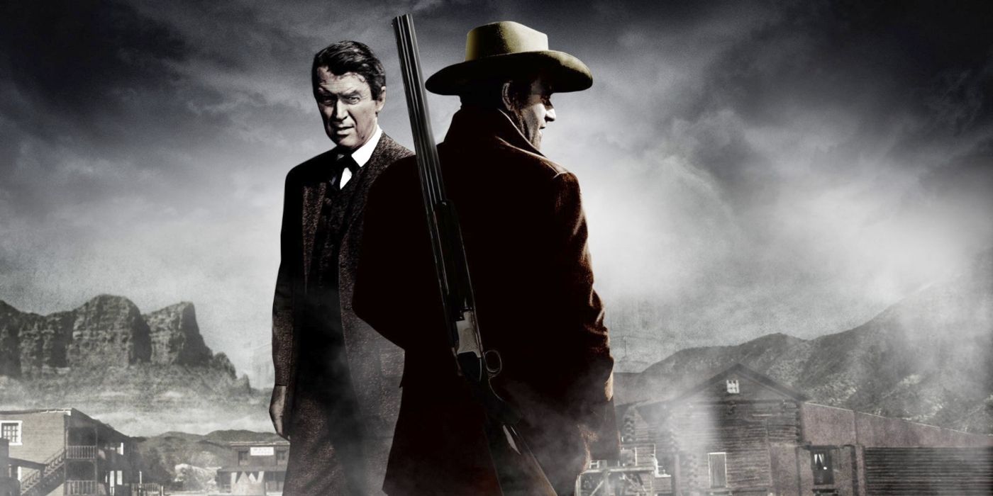 جيمس ستيوارت وجون واين على بوستر فيلم The Man Who Shot Liberty Valence