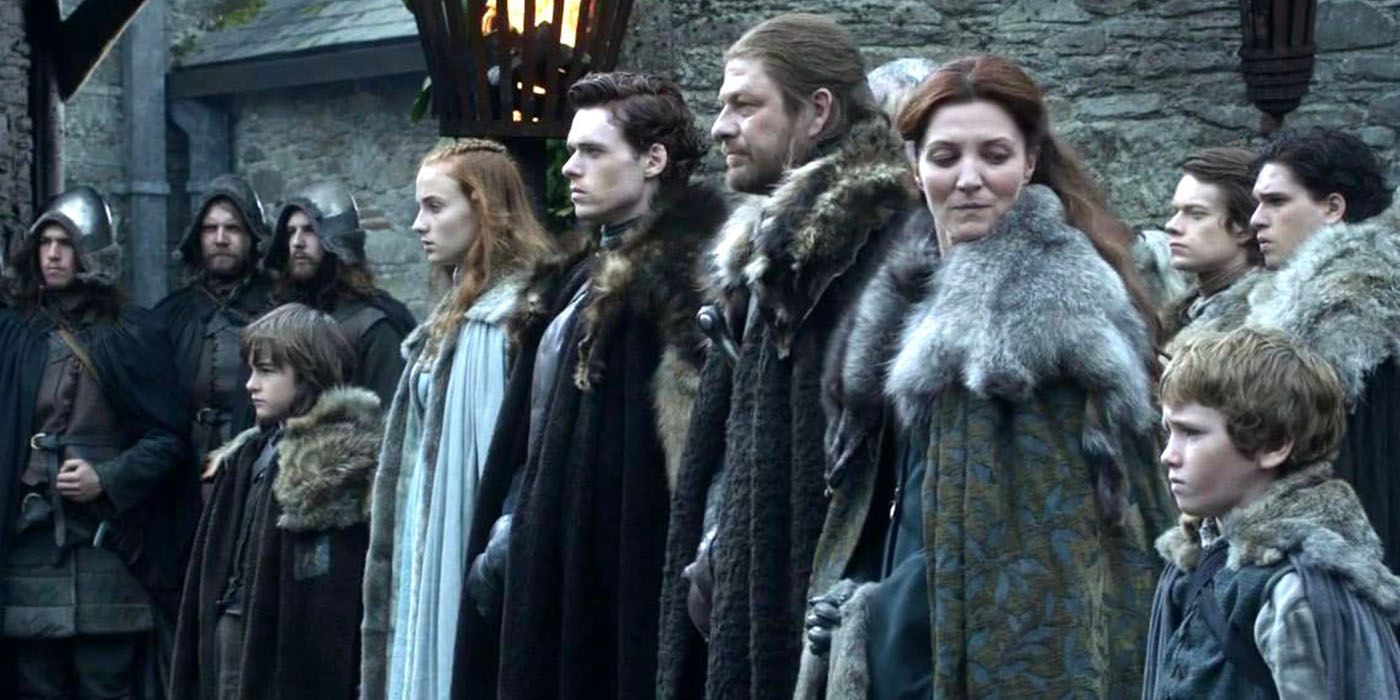 The Stark family waiting to meet the king in Game of Thrones