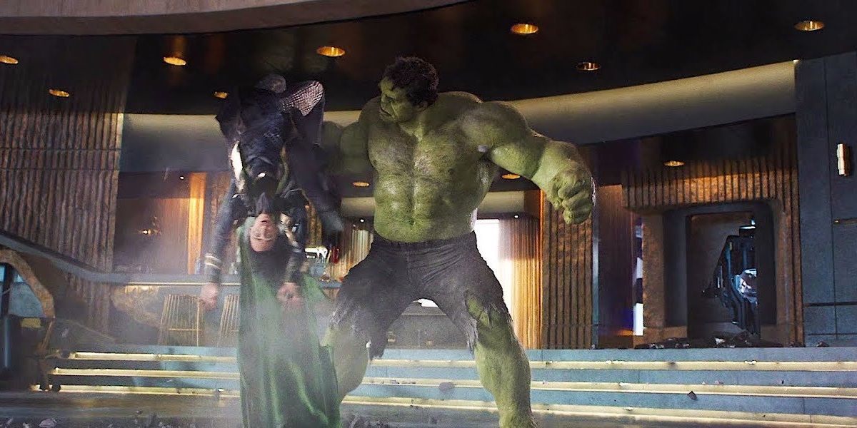 Hulk picking up Loki in the Avengers