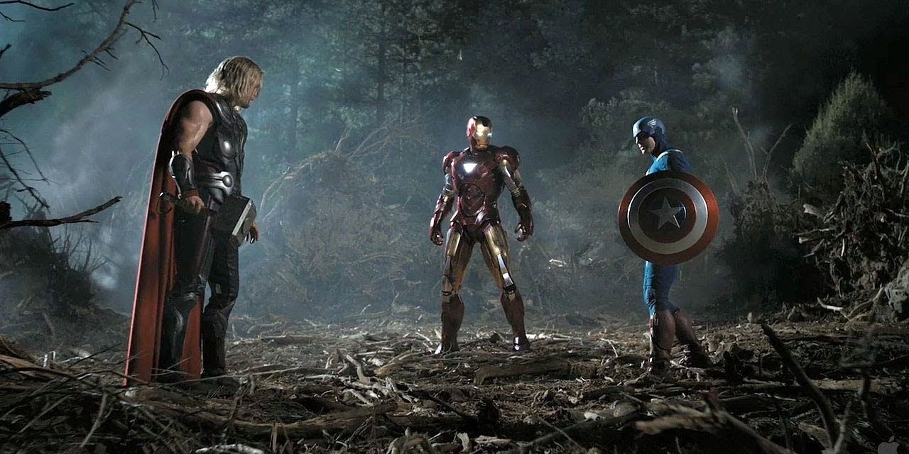 Thor, Iron Man, and Captain America square off with one another in The Avengers