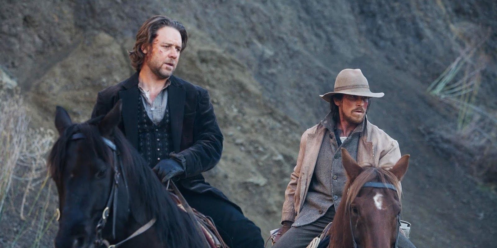Russell Crowe and Christian Bale riding horses in 3:10 to Yuma from 2007