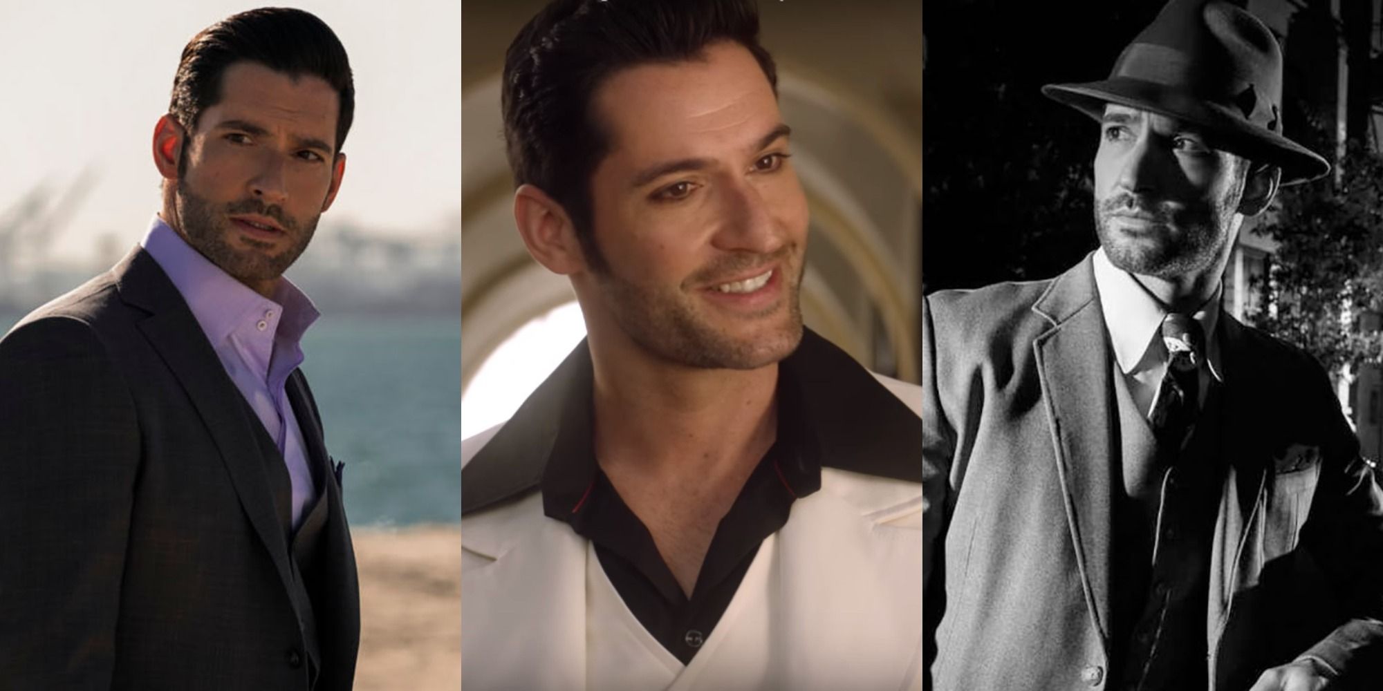 A Split Image Of Lucifer In Three Different Suits From The Show 