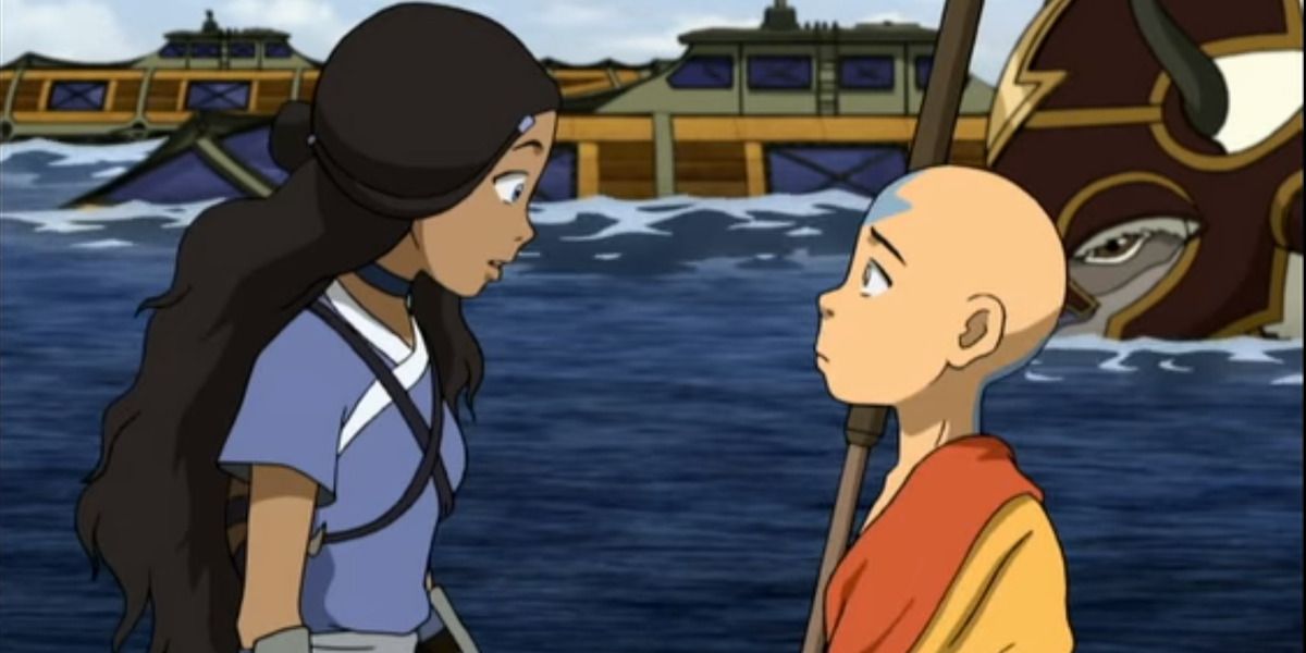 KAtara and Aang facing each other