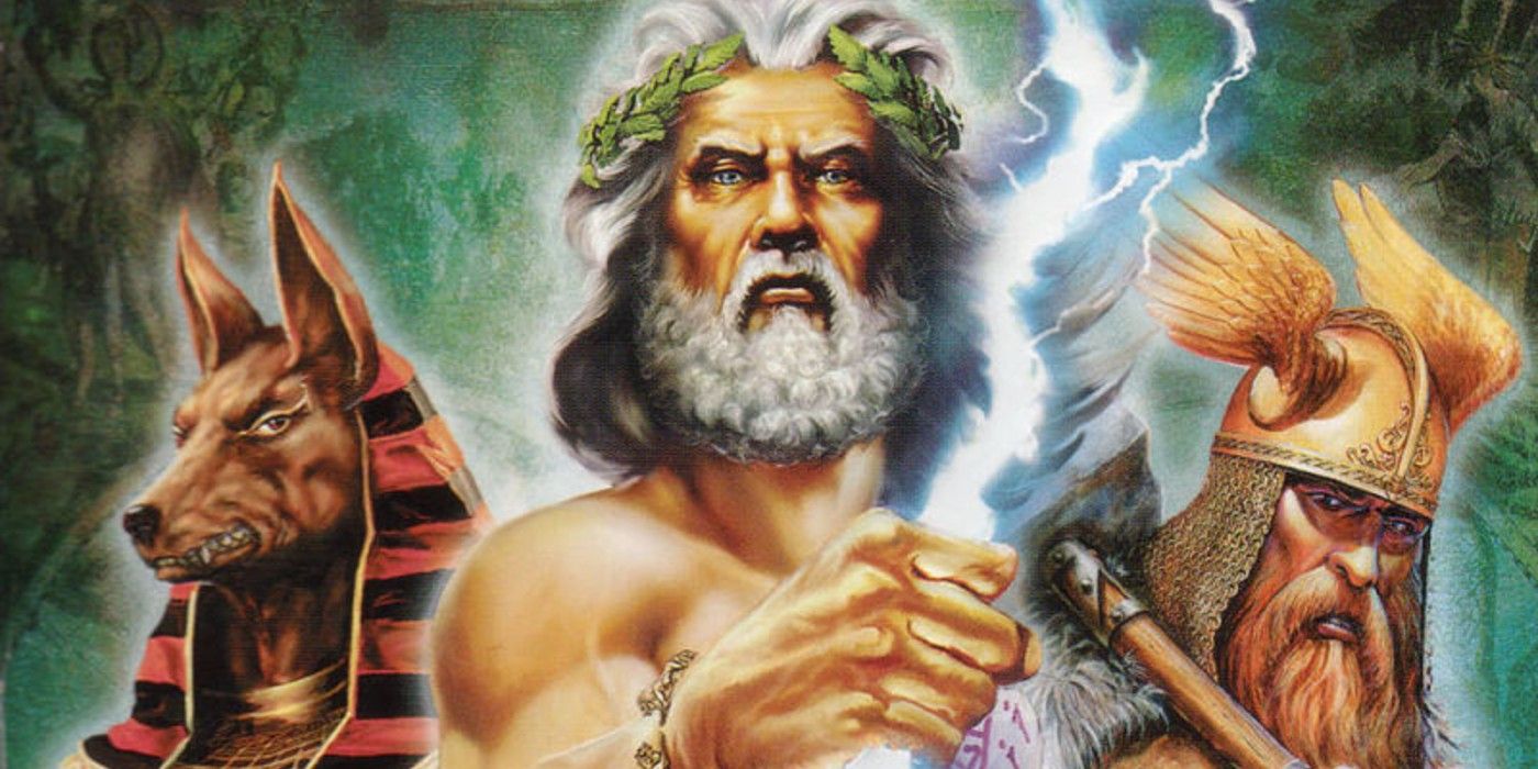 Three gods on the cover of Age of Mythology
