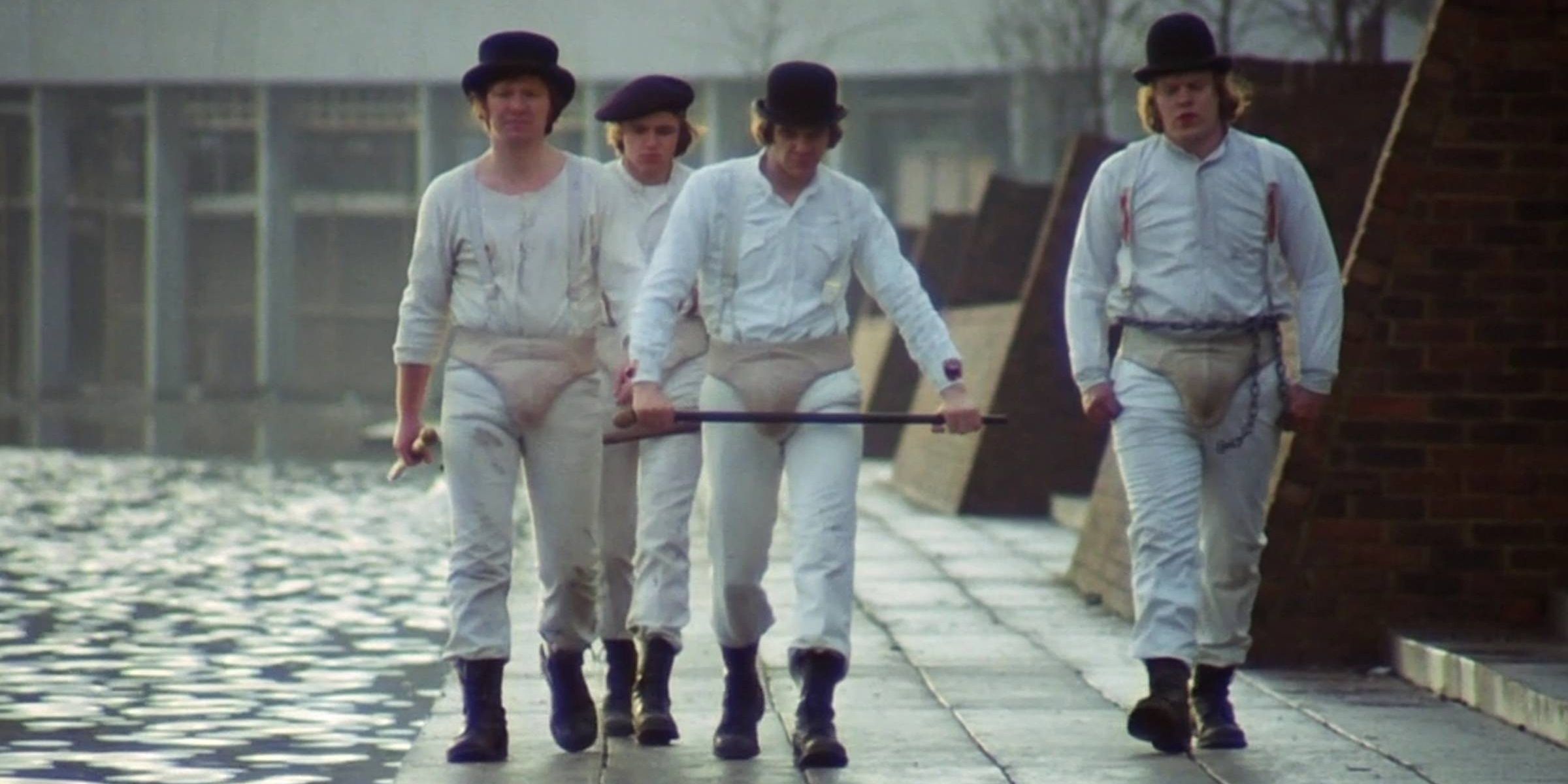Alex and his droogs next to the marina in A Clockwork Orange