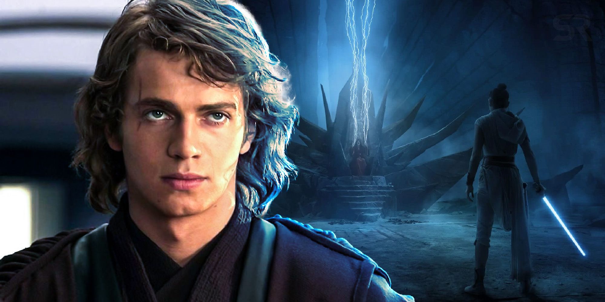 Anakin Star Wars Revenge of the Sith Rey Palpatine looks at the throne in Rise of Skywalker