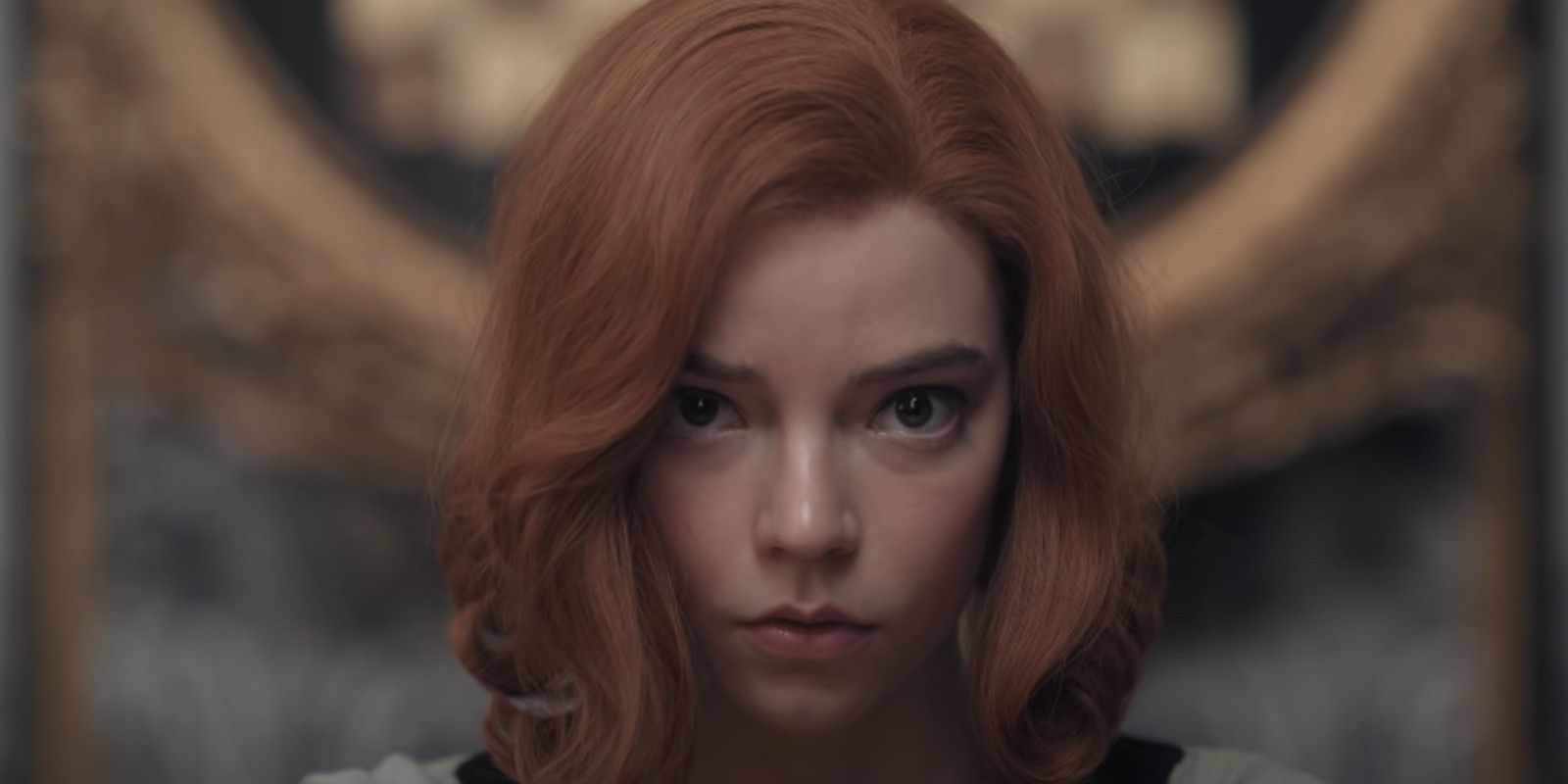 Anya Taylor-Joy looks into the camera in The Queen's Gambit.