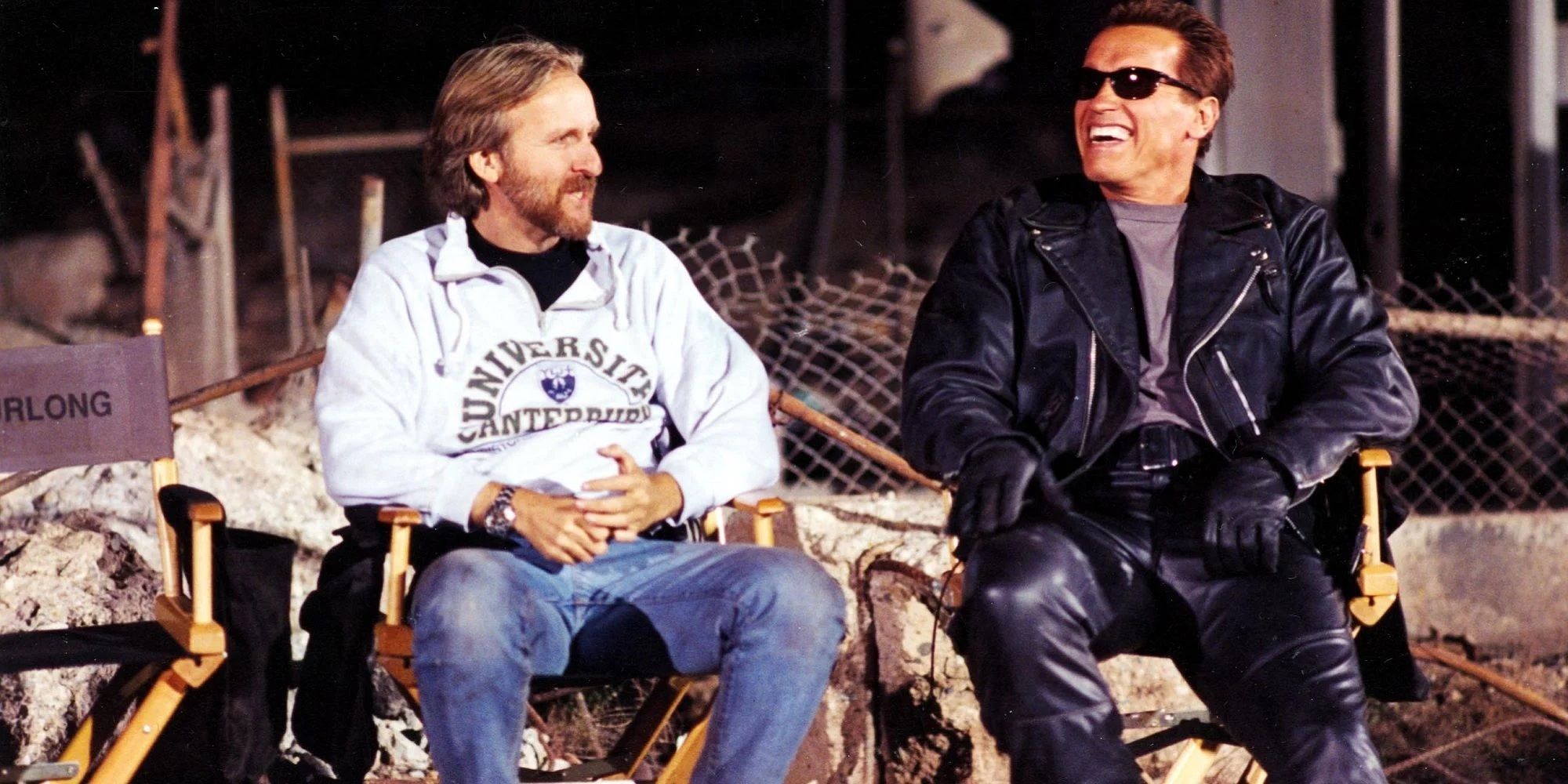 Arnold Schwarzenegger and James Cameron on the Terminator set