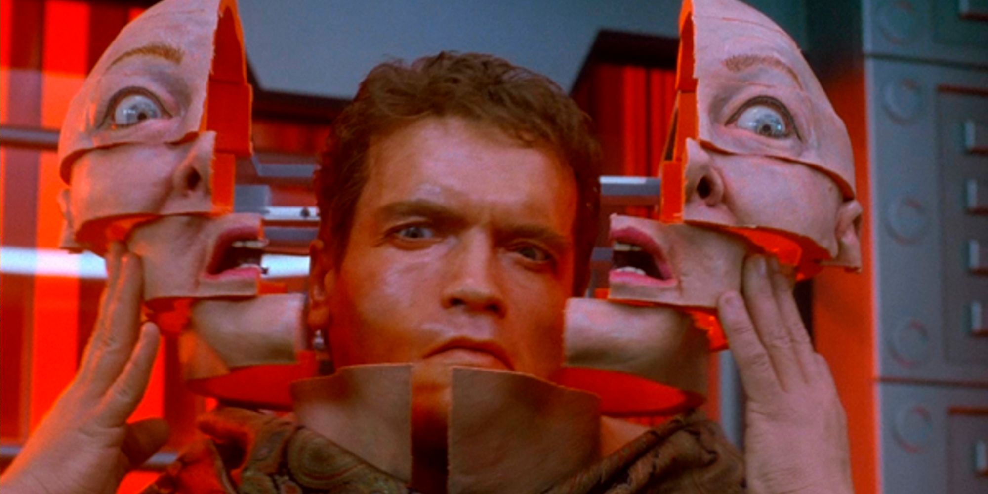 Arnold Schwarzenegger coming out of a robot in Total Recall