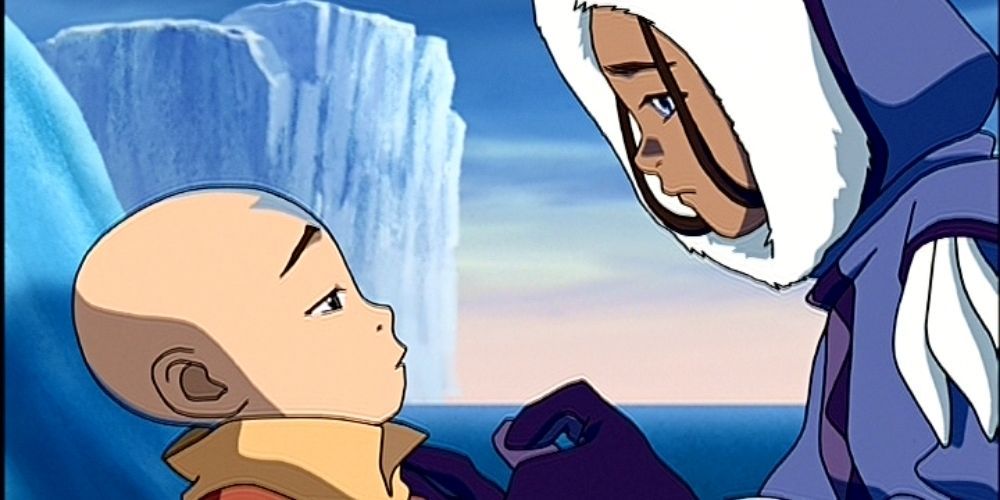 Katara pulling Aang from the ice