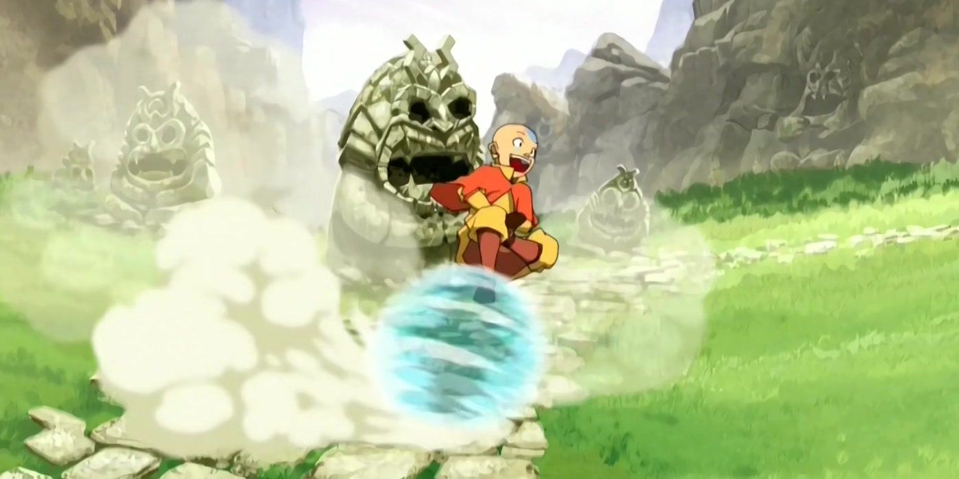 Aang rides a ball of air in Avatar The Last Airbender