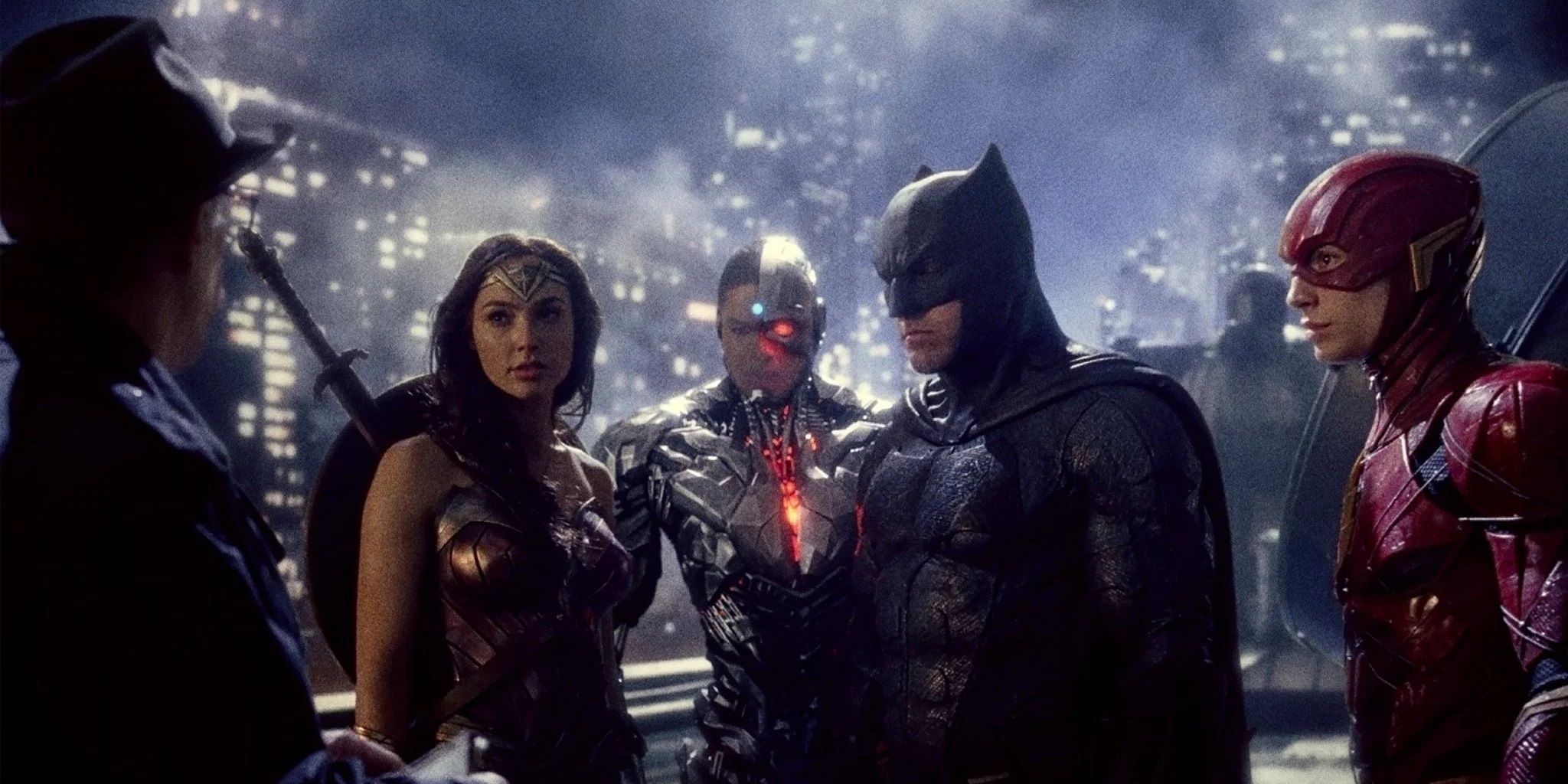 Batman, Wonder Woman, Cyborg, and the Flash in Justice League