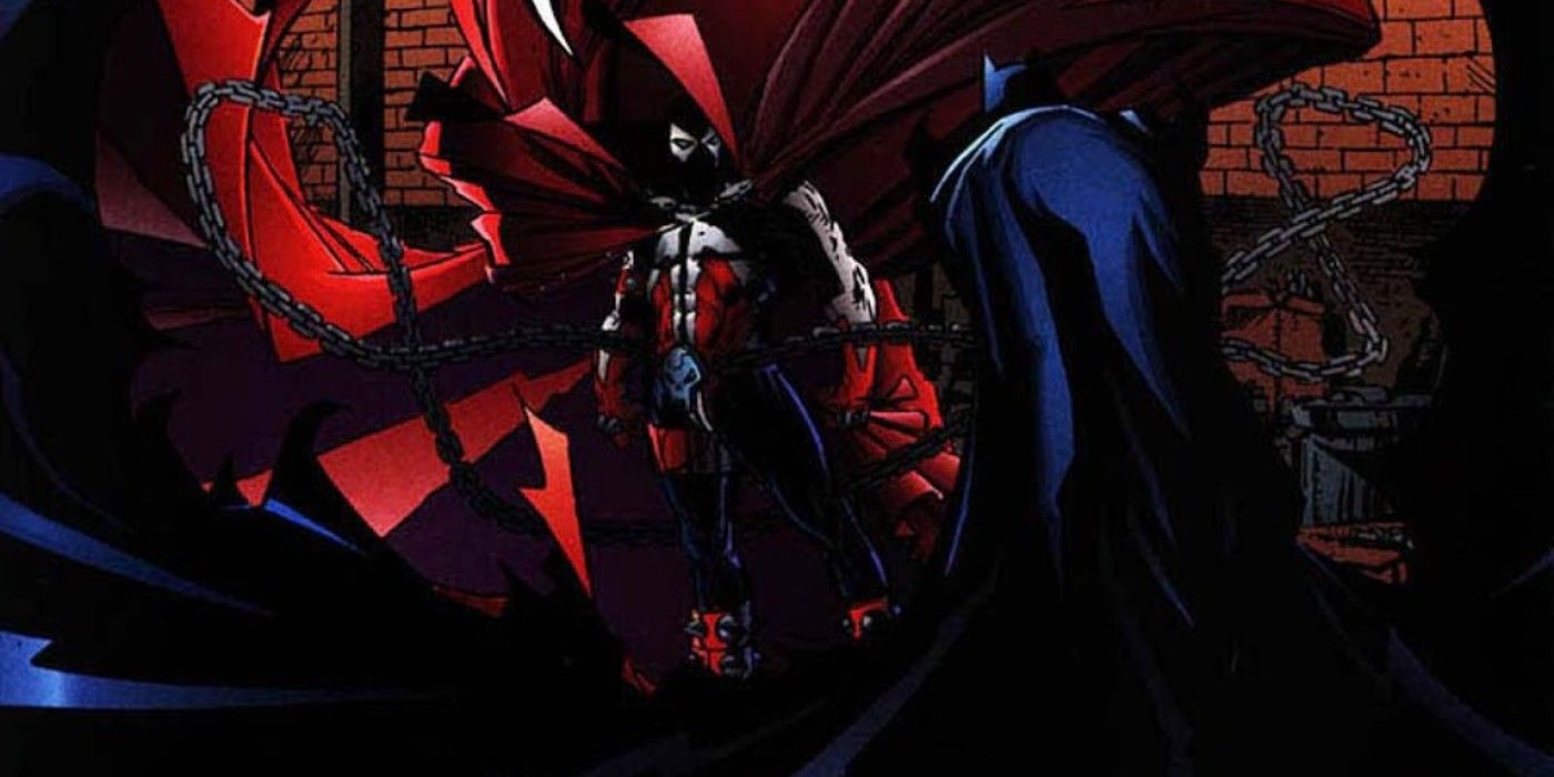 Batman and Spawn prepare to fight one another