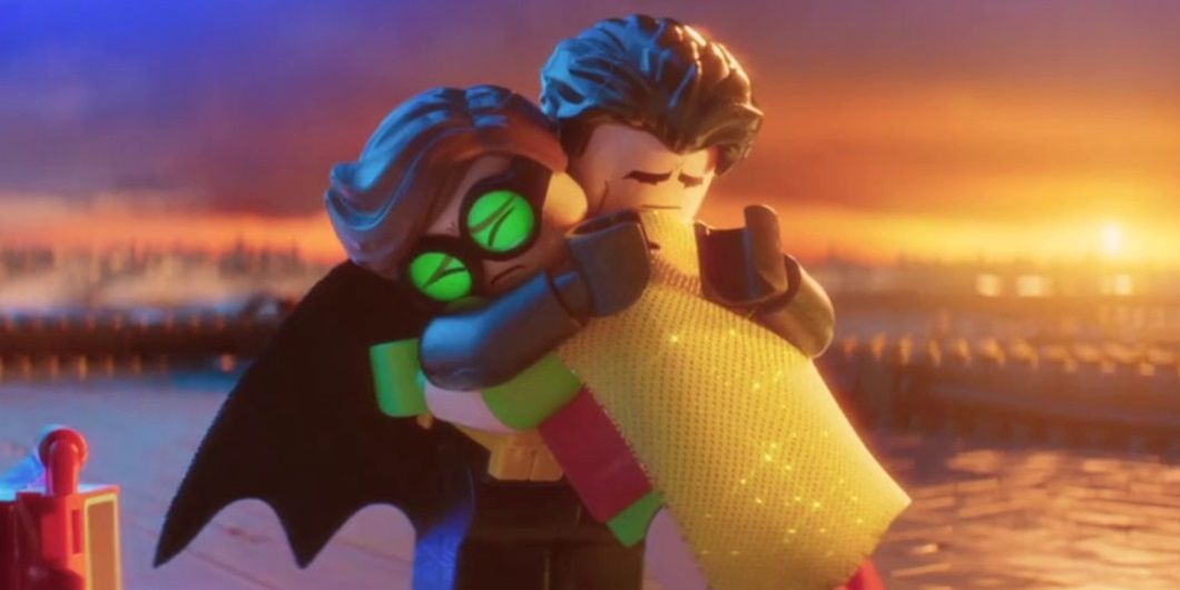 Batman hugs Robin in The Lego Batman Movie