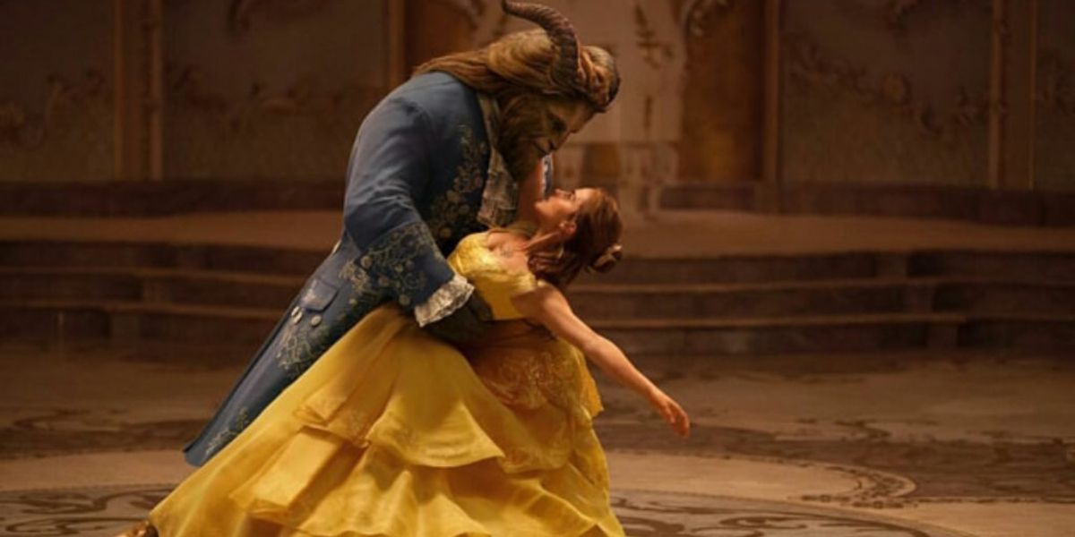 Emma Watson as Belle dancing with the Beast in Beauty And The Beast (2017)