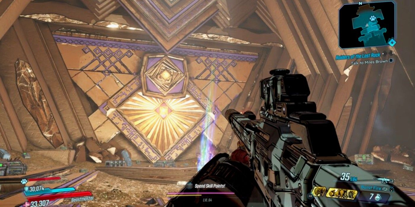 A player shoots at a yellow switch in the Borderlands 3 Psycho Krieg DLC