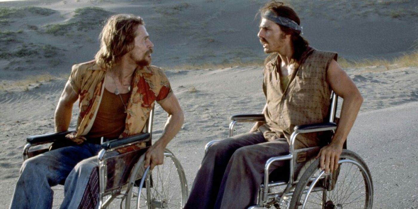 Two men argue in wheel chairs from Born on the Fourth of July