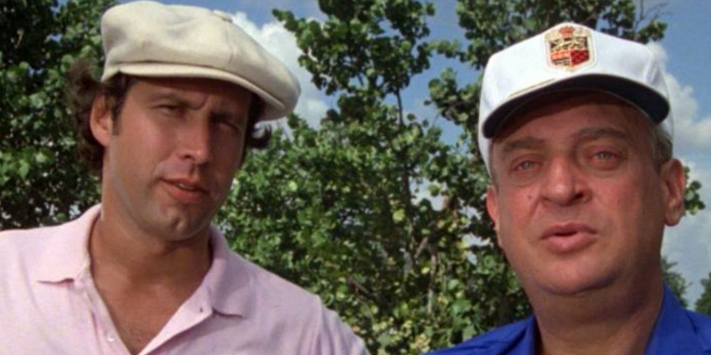 Chevy Chase and Rodney Dangerfield look on in Caddyshack