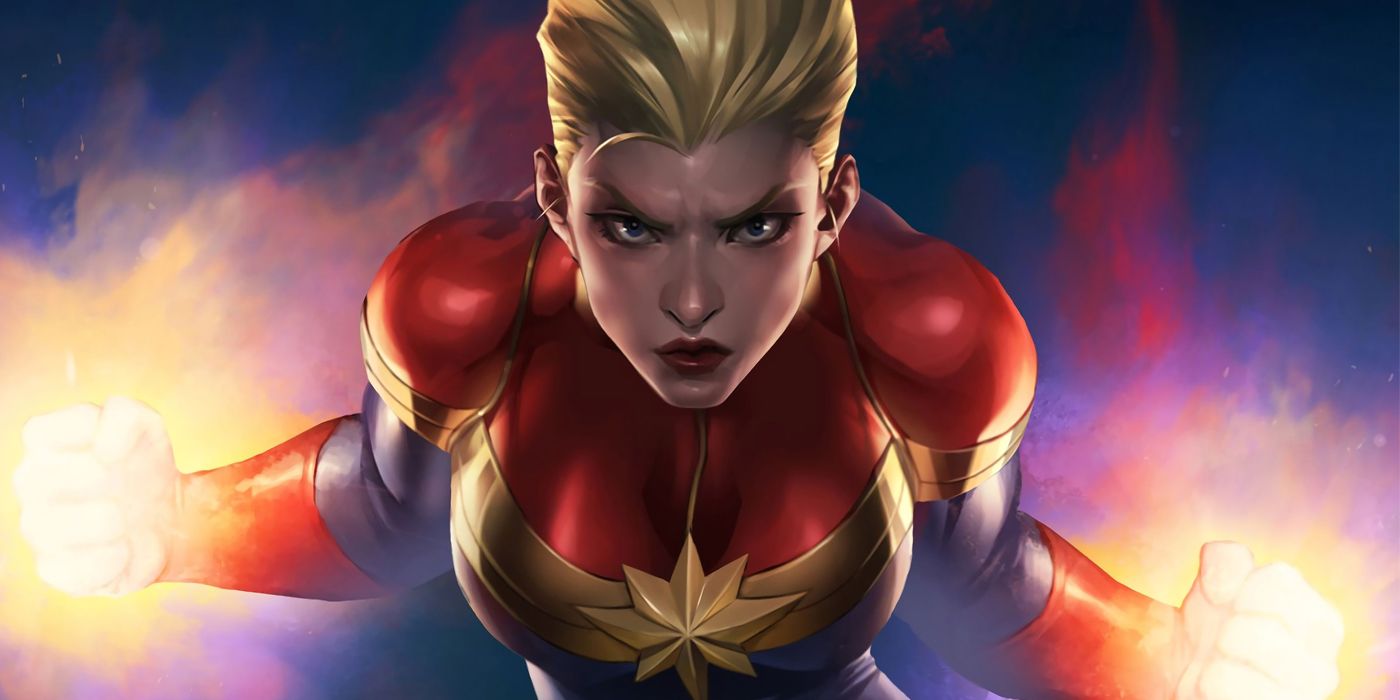 Captain Marvel charging her photon blast in Marvel comics