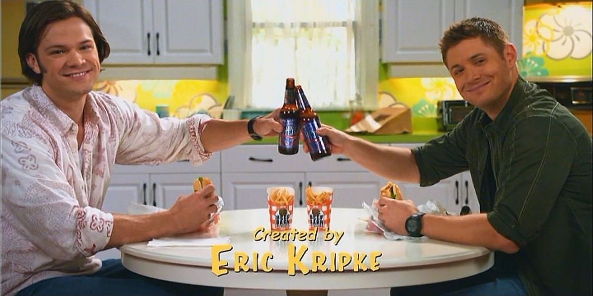 Changing Channels Intro Supernatural - Sam and Dean sitting and clinking their beer bottles