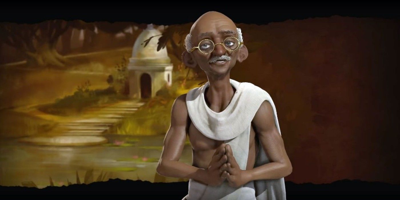 Gandhi stands calmly in Civilization V