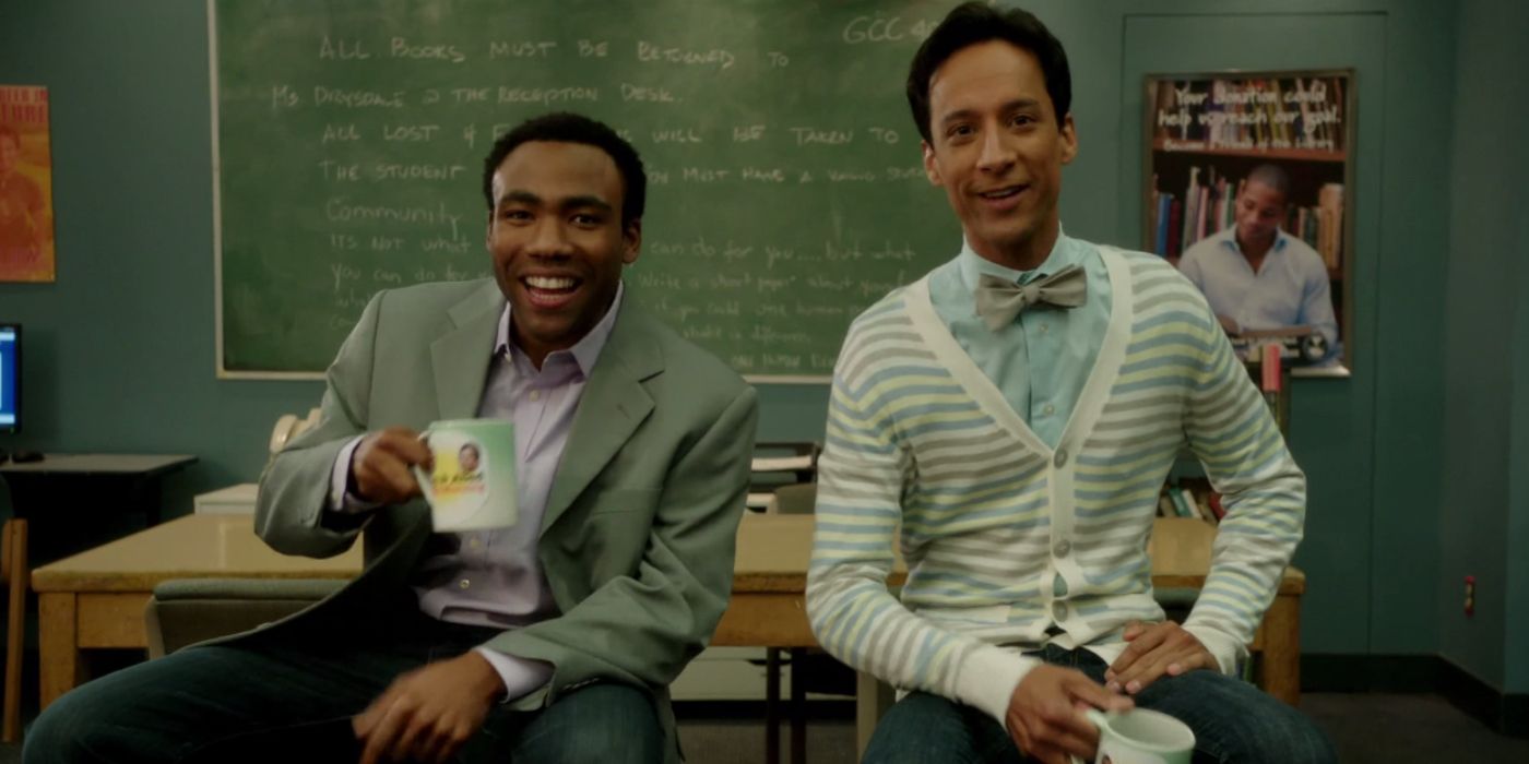 Troy and Abed sits with coffee mugs in Community.