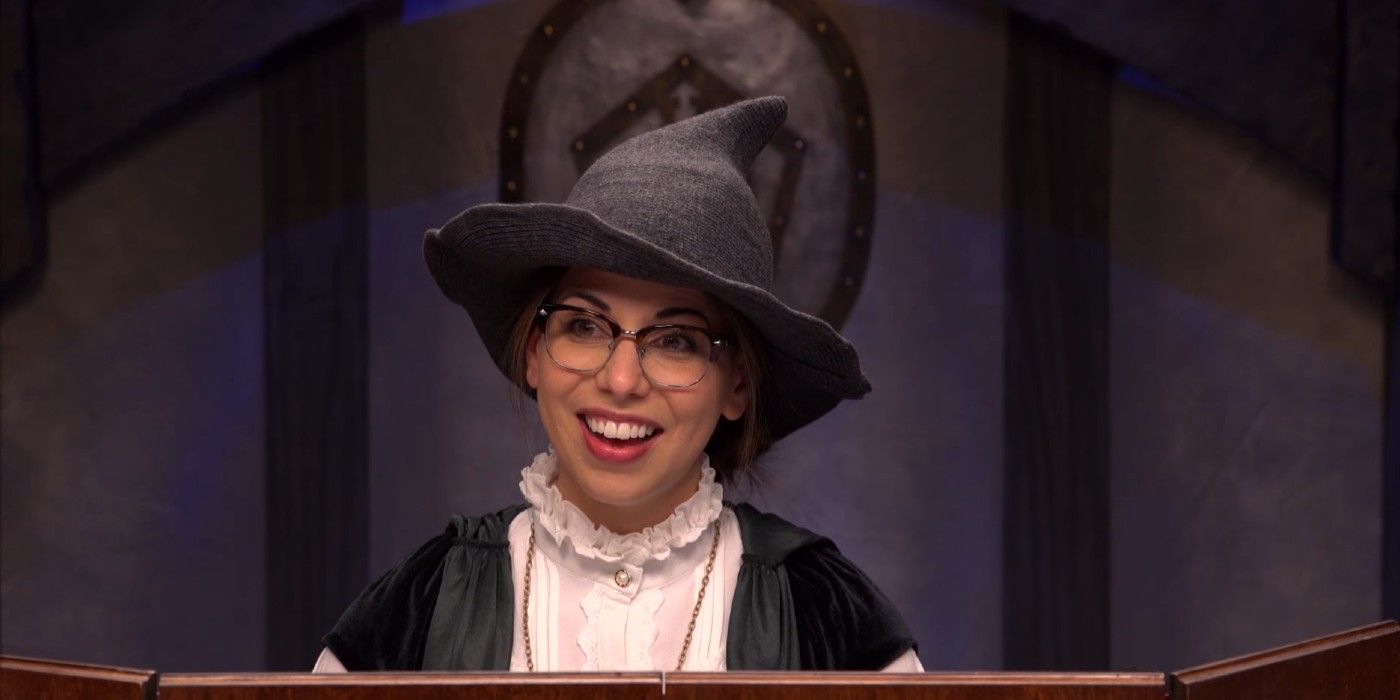 Laura Bailey wears a wizard hat for Critical Role