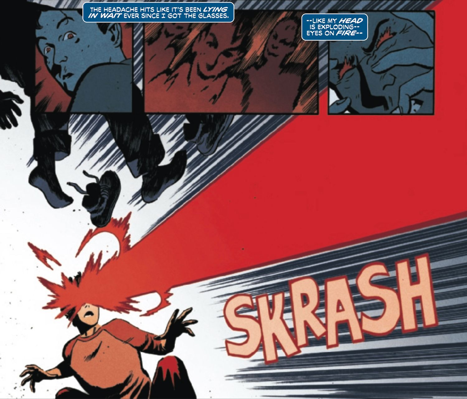 Cyclops shoots optical blasts in a comic.