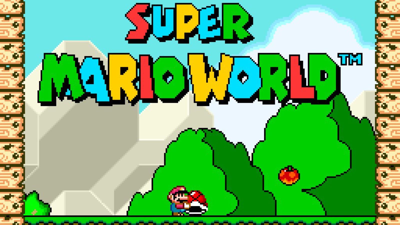 Super Mario World title screen for the SNES