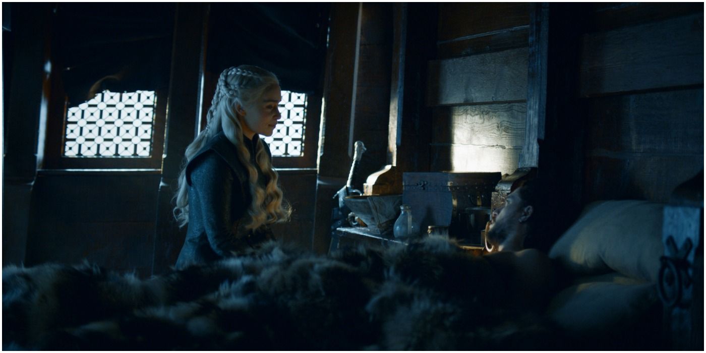 Daenerys speaks with Jon on the boat ride to King's Landing.