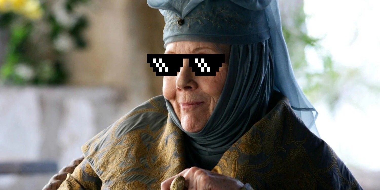 Dame Diana Rigg as Lady Olenna Tyrell in Game of Thrones with shades