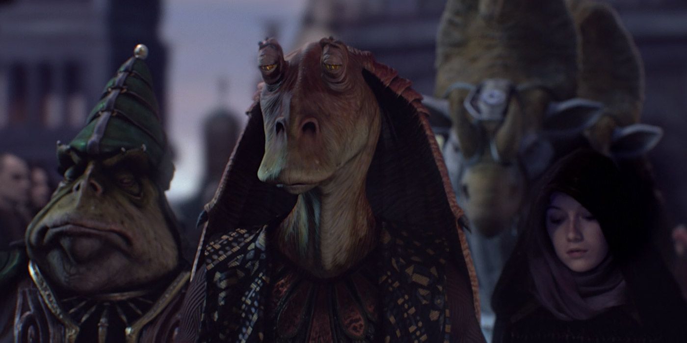 Jar Jar Binks attends the funeral of Padmé in Star Wars
