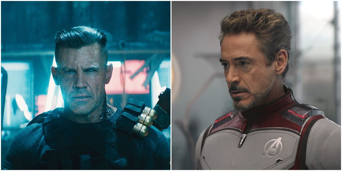 Josh Brolin as Cable and Robert Downey Jr as Tony Stark aka Iron Man in time travel suit
