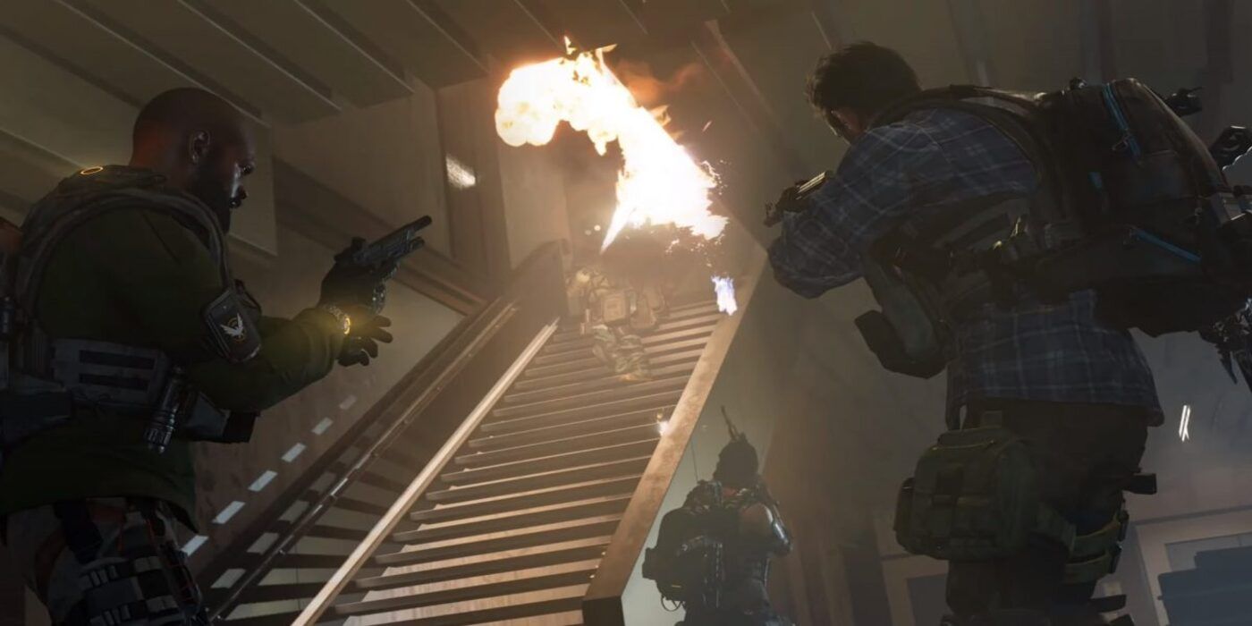 Division 2 Flaming Enemy On Stairs