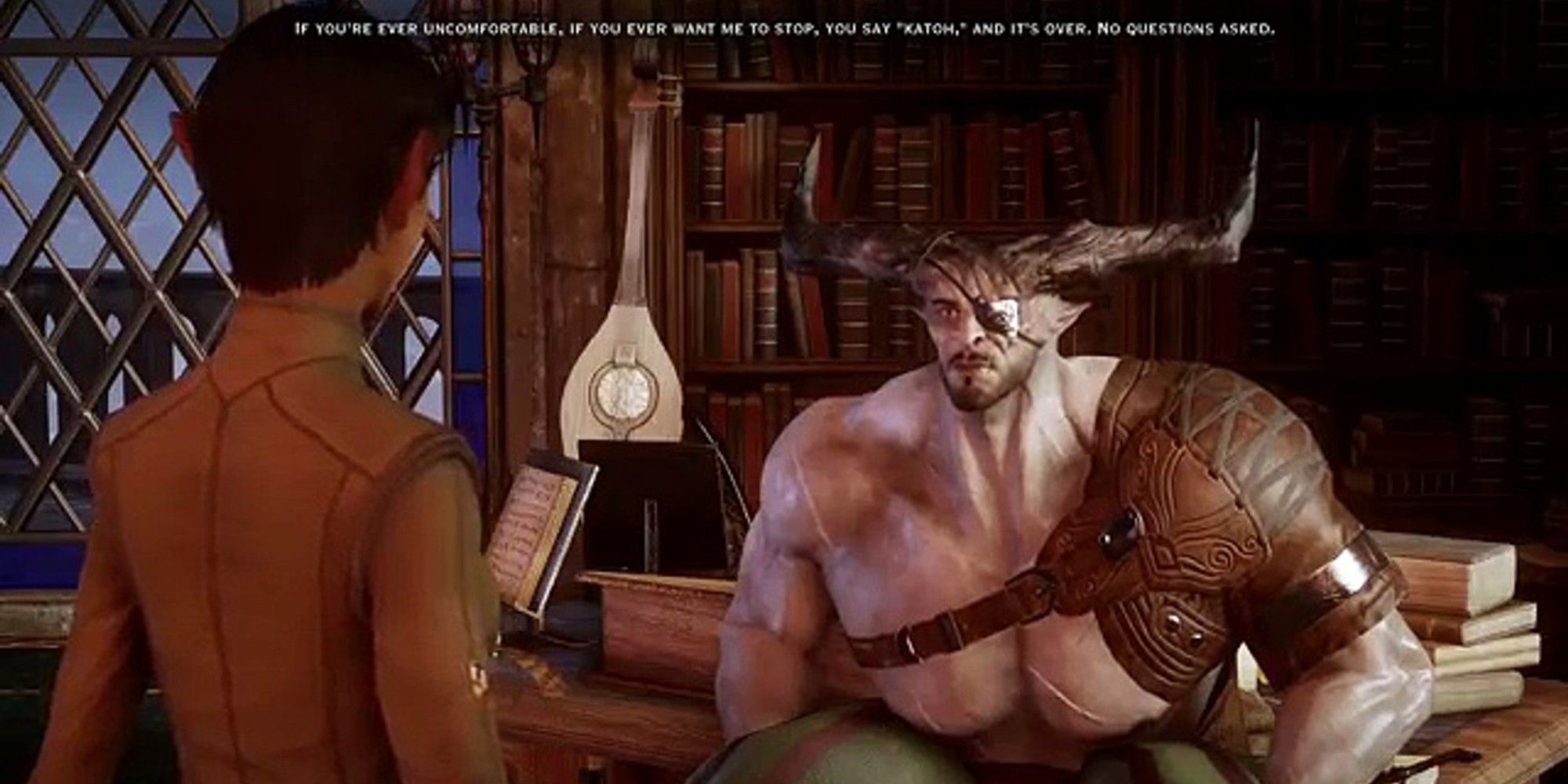 Iron Bull lays out the terms of his romance for the Inquisitor in Dragon Age: Inquisition