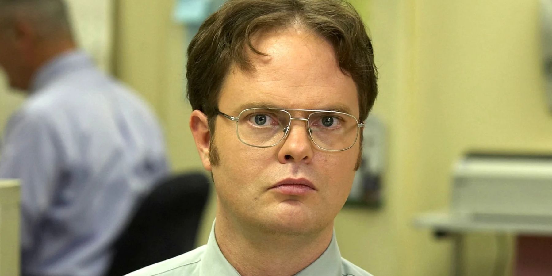 Dwight Schrute staring at the camera in The Office
