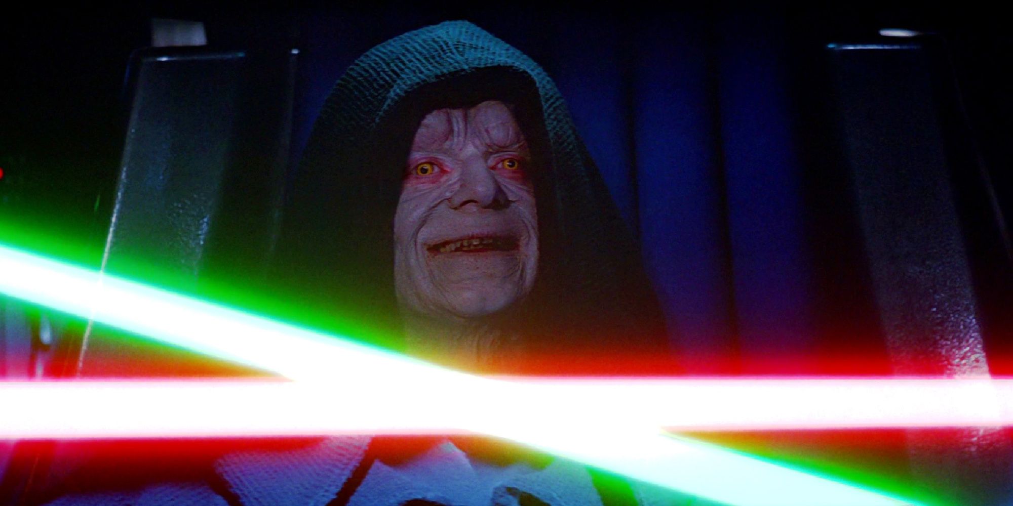 Luke and Vader's lightsabers clash over the Emperor in Return of the Jedi
