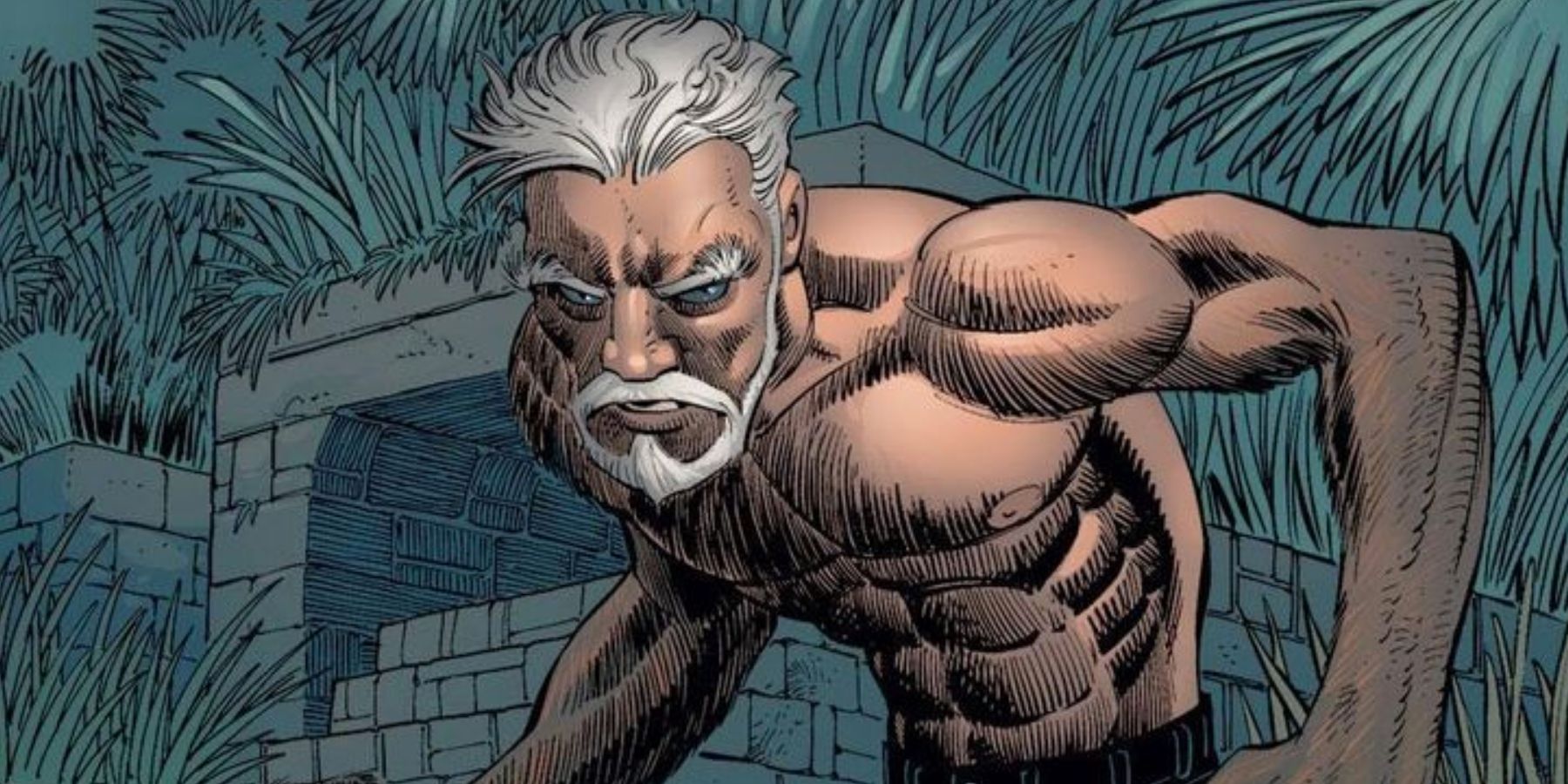 A shirtless Ezekiel Sims emerges from the jungle in Marvel Comics.