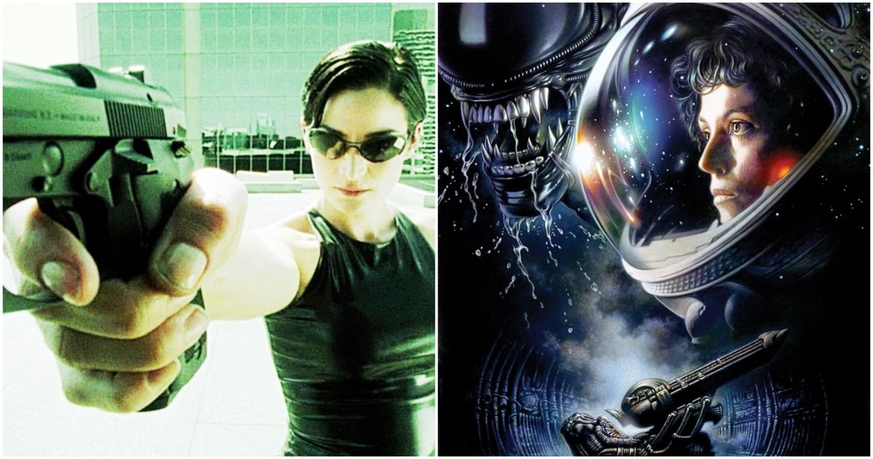 Featured Image, Left The Matrix Trinity, Right Alien Ripley