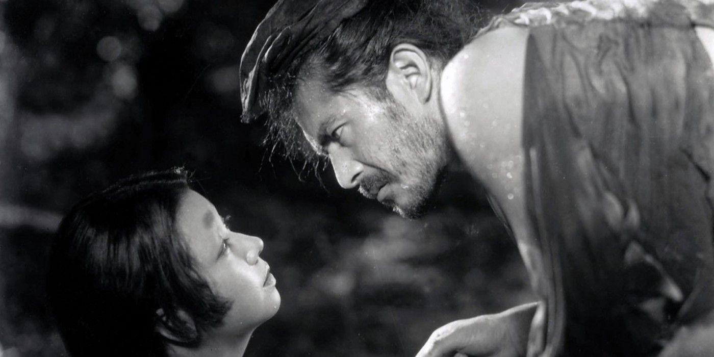 The Bandit confronts the Wife in Akira Kurosawa's Rashomon.