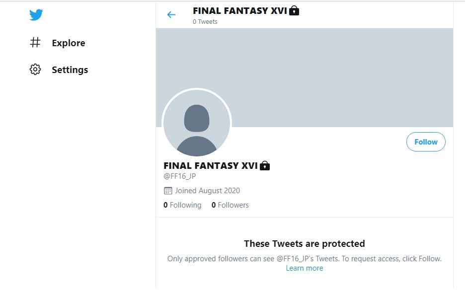 Final Fantasy 16 placeholder Twitter handle.