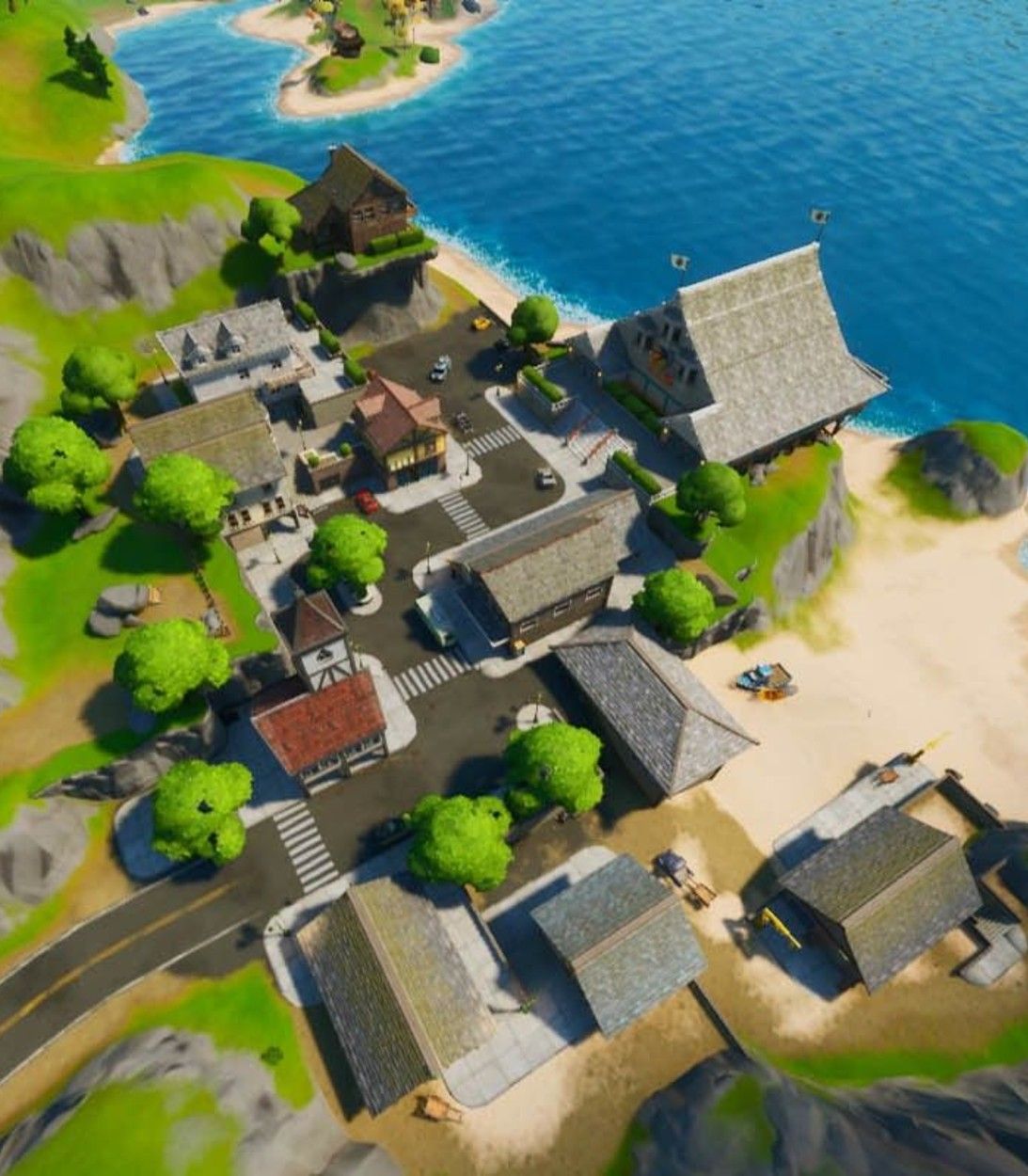 The beachfront town in Craggy Cliffs in Fortnite