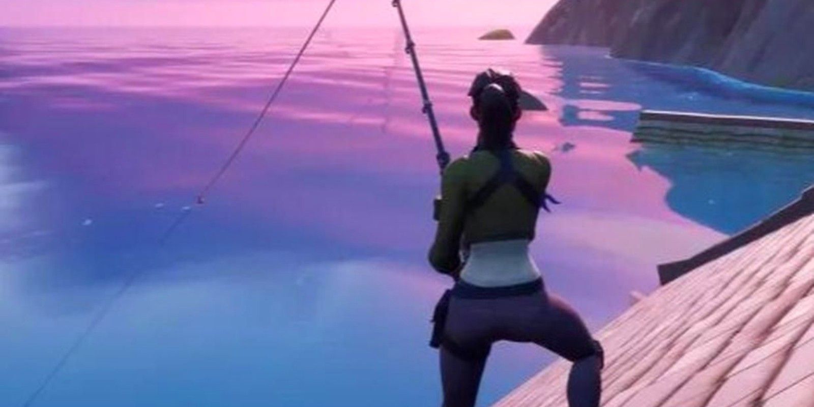 A player fishes off the pier in Fortnite