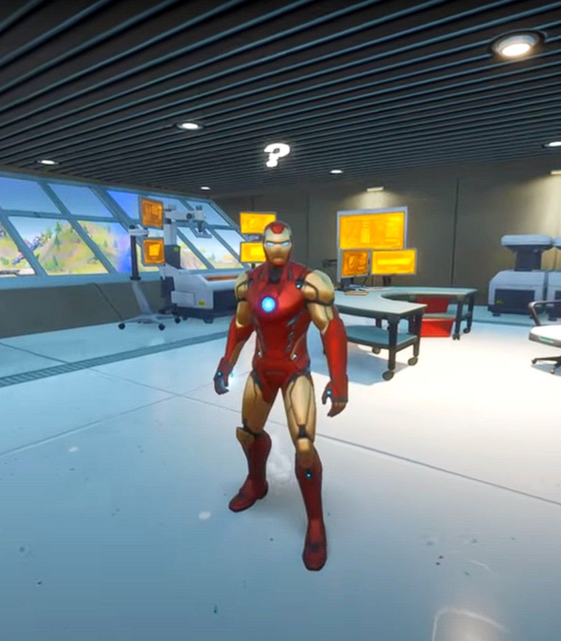 Iron Man standing in one of the labs at Stark Industries in Fortnite Season 4
