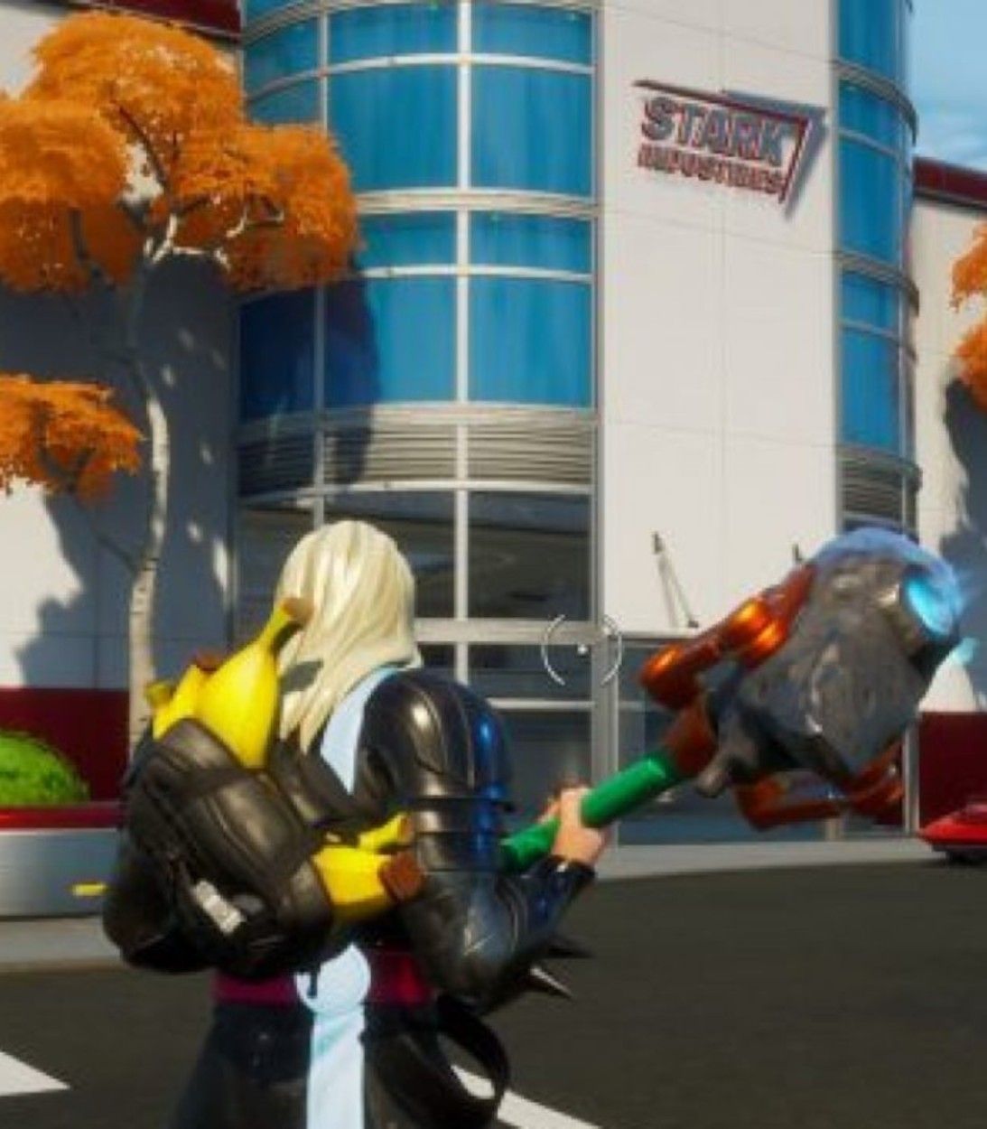 A player dressed as Thor stands outside the new Stark Industries POI in Fortnite Season 4