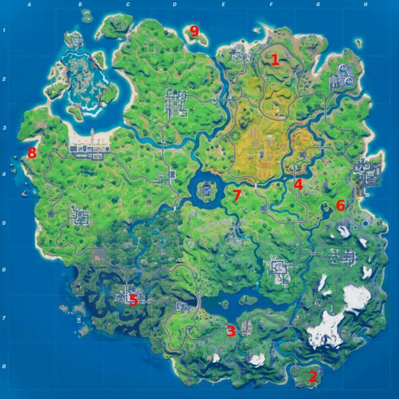 The map of all Week 2 XP Coin locations in Fortnite Season 4