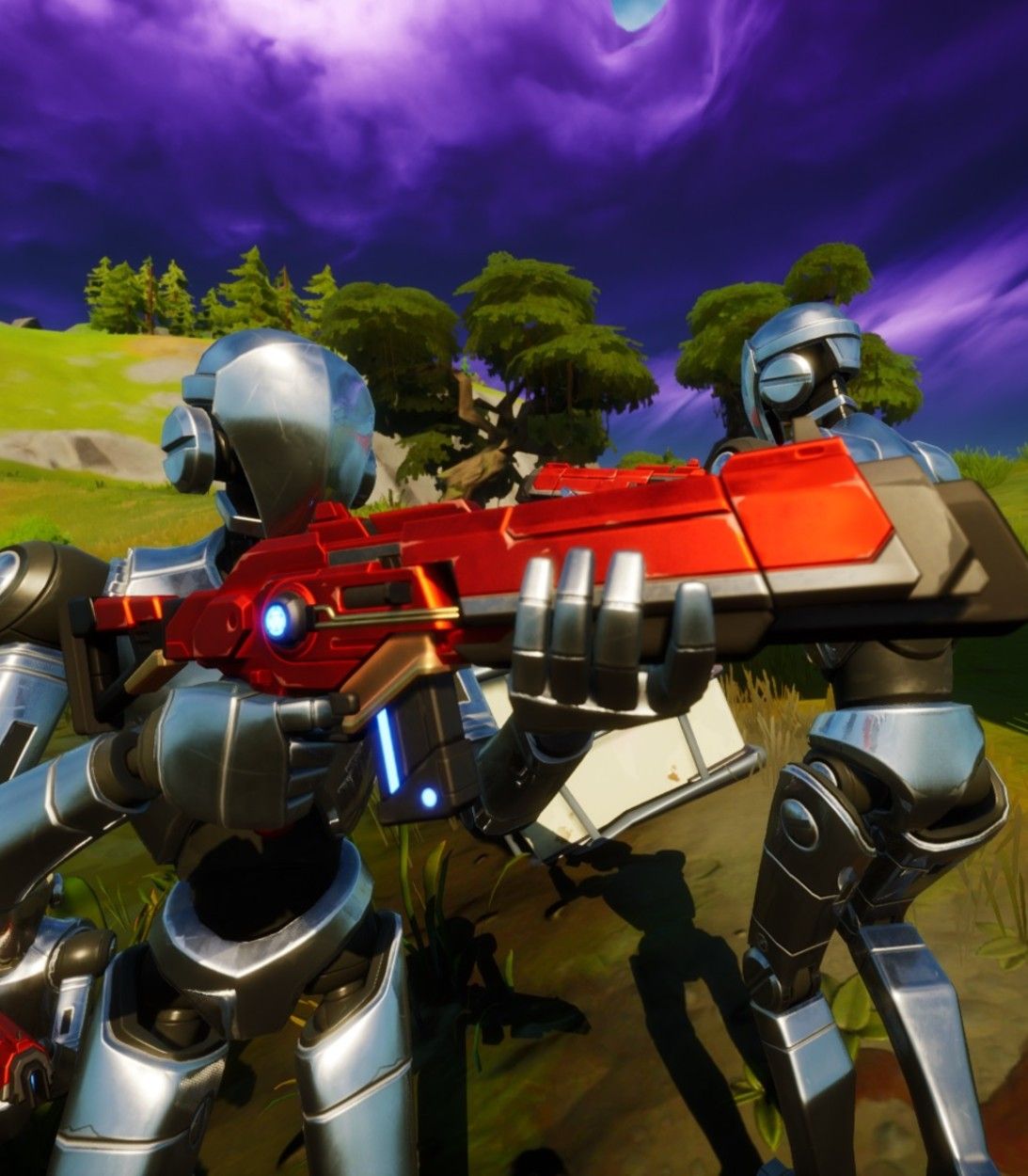 Stark Robots holding a Stark Industries Energy Rifle in Fortnite Season 4