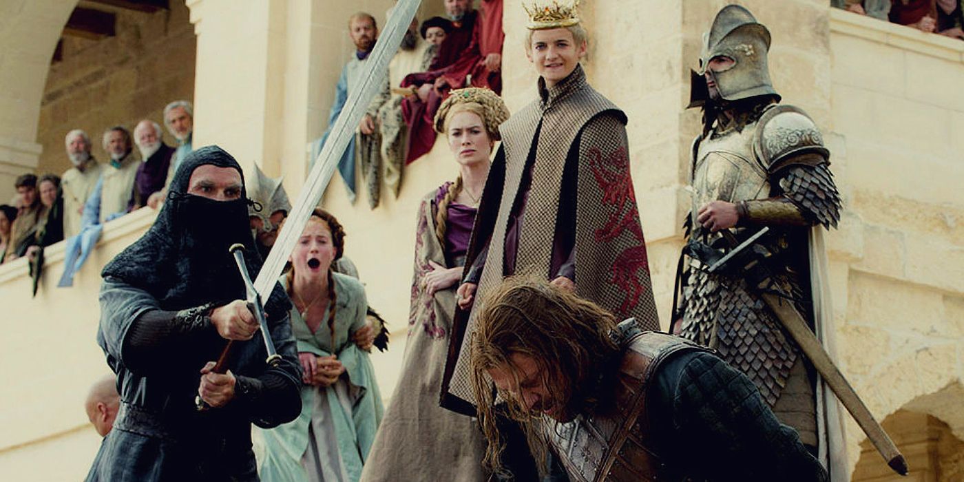 Ned stark gets executed by Ilyn Payne as the Lannister family watches on in Game Of Thrones